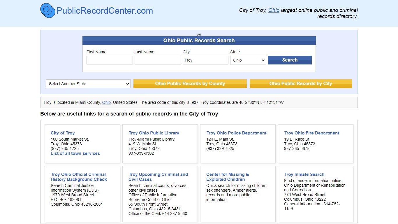 Troy, Ohio Public Records and Criminal Background Check